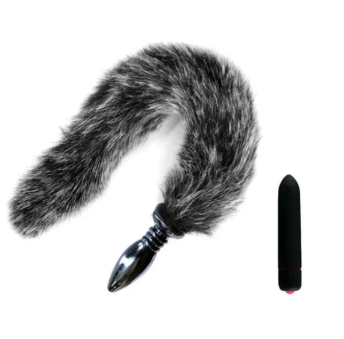 14 ” Salt and Pepper Fox Tail with Silicone Plug