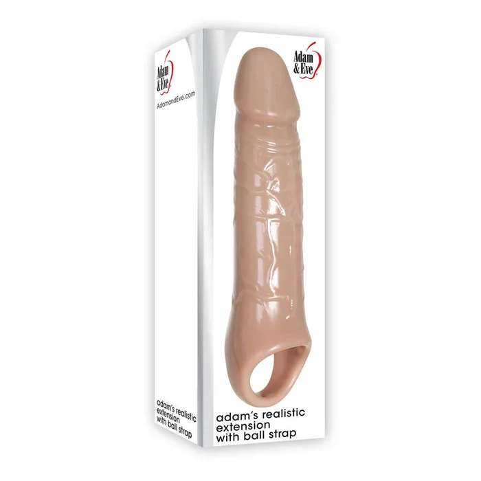 Adam & Eve Adam’s Realistic Extension With Ball Strap 1.5 in. Penis Extender Sling Beige