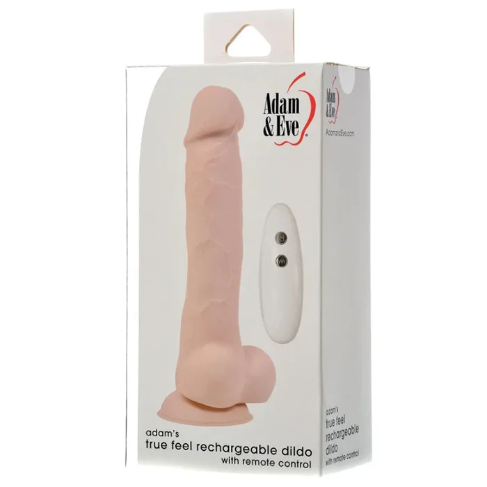 Adam & Eve Adam’s True Feel Rechargeable Remote-Controlled Vibrating 7 in. Dual Density Dildo With Balls Beige