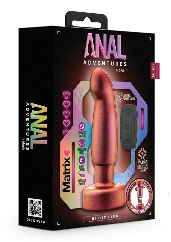Anal Adventures Matrix Bionic Plug Rechargeable Silicone Anal Plug with Remote – Cosmic