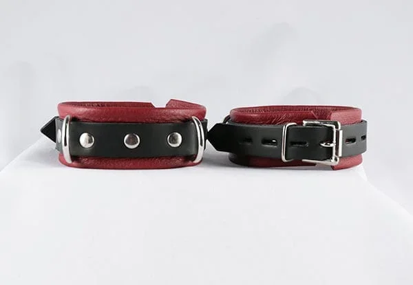 Aslan Cherry Leather Ankle Cuffs in Dark Red
