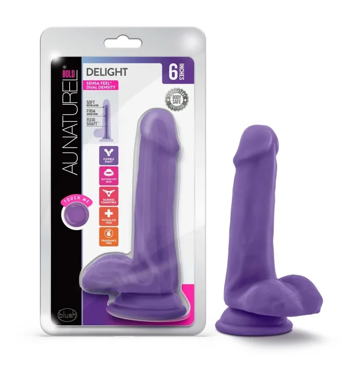 Au Naturel Bold By Blush® | Delight Realistic Purple 6.5-Inch Long Dildo With Balls & Suction Cup Base
