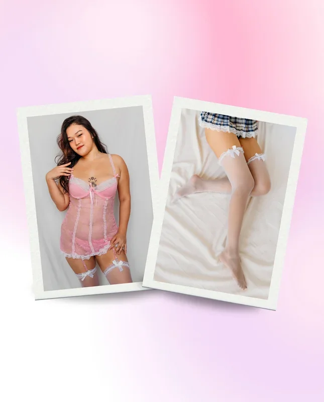 Aurora Pink Babydoll with Lily White Stockings Bundle