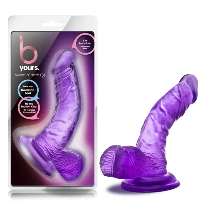 B Yours By Blush® | Sweet N’ Hard 8 Realistic Curved G-Spot Purple 6.5-Inch Long Dildo With Balls & Suction Cup Base