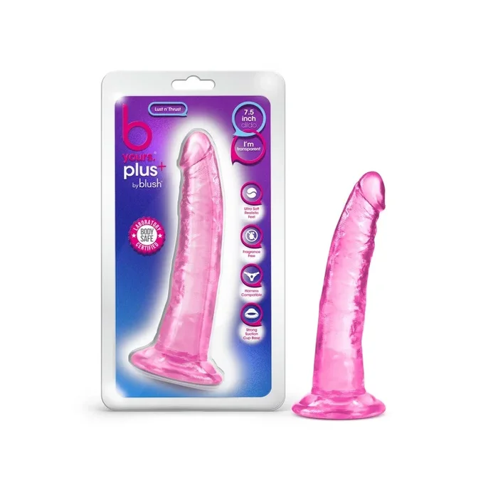 B Yours Plus By Blush® | Lust N’ Thrust Realistic G-Spot Pink 7.5-Inch Long Dildo With Suction Cup Base