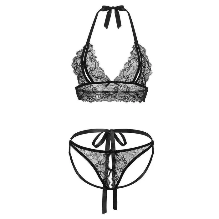 Barely Bare Peek A Boo Bralette Set Black One Size