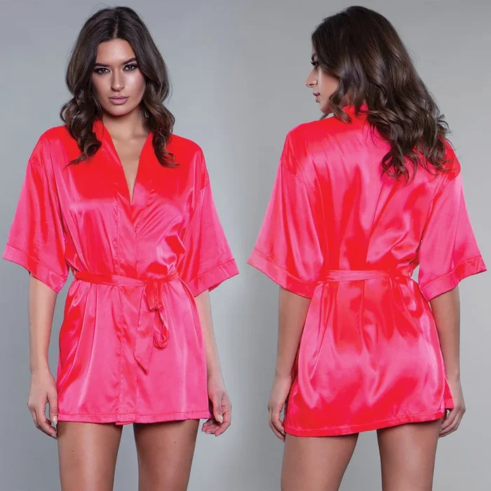 BeWicked Satin Robe-Hot Pink 3X-Dangling