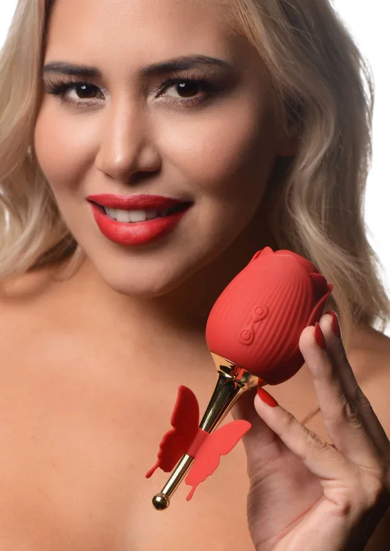 Bloomgasm Flutter Rose Sucking Rose with Butterfly Teaser – Red