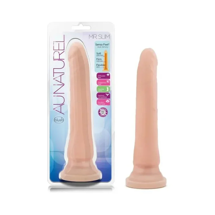 Blush Au Naturel Mr. Slim 9.25 Indiana. Posable Dual Density Dildo with Suction Cup