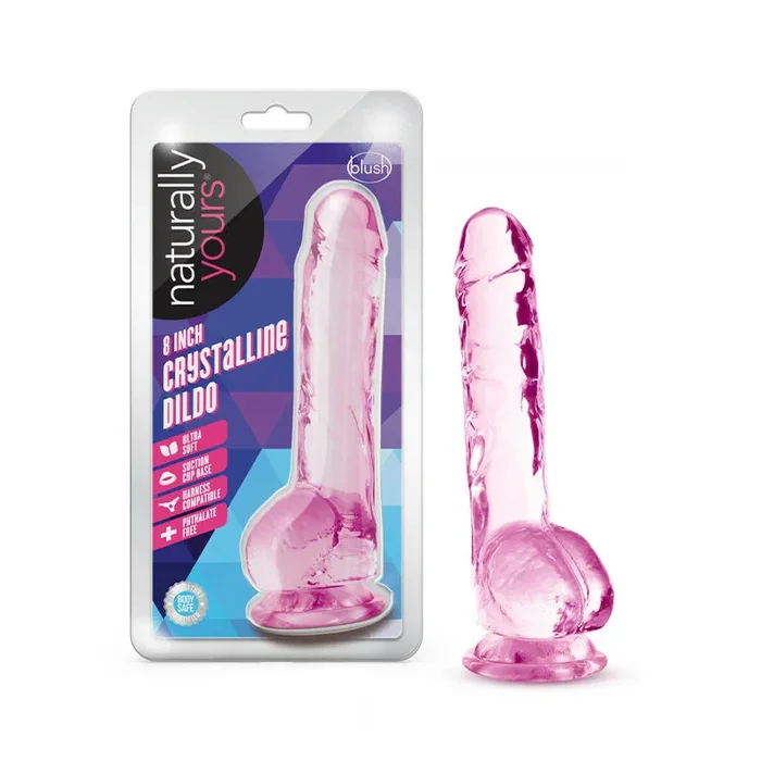 Blush Naturally Yours Crystalline 8 inch. Dildo with Balls & Suction Cup Rose