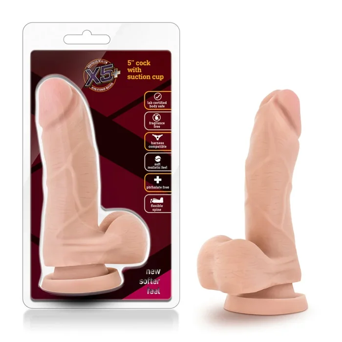 Blush X5 Plus Realistic 5 inwards. Posable Dildo with Balls & Suction Cup Beige