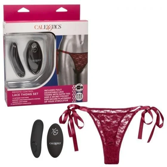 Calexotics Remote Control Lace Thong Set – Burgundy