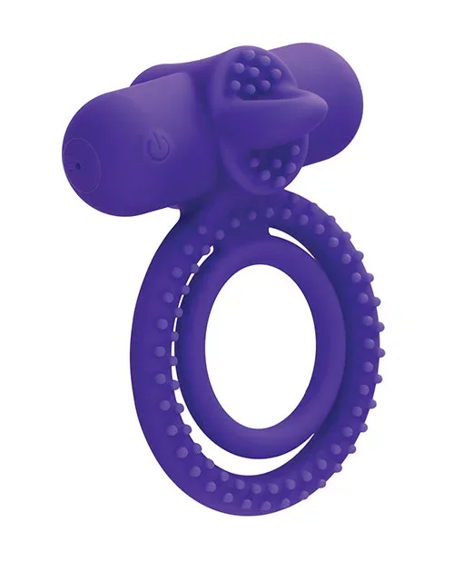 Couple’s Enhancer Silicone Rechargeable Dual Climaxer Enhancer w/Flickering Tongue – Purple