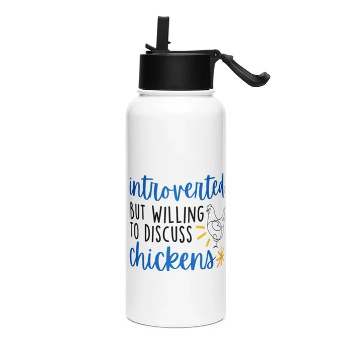Discuss Chickens Stainless Steel Water Bottle with Straw Lid