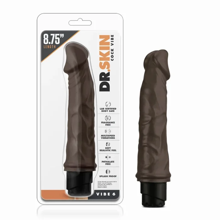 Dr. Skin By Blush® | Cock Vibe 6 Realistic Chocolate 9-Inch Long Vibrating Dildo