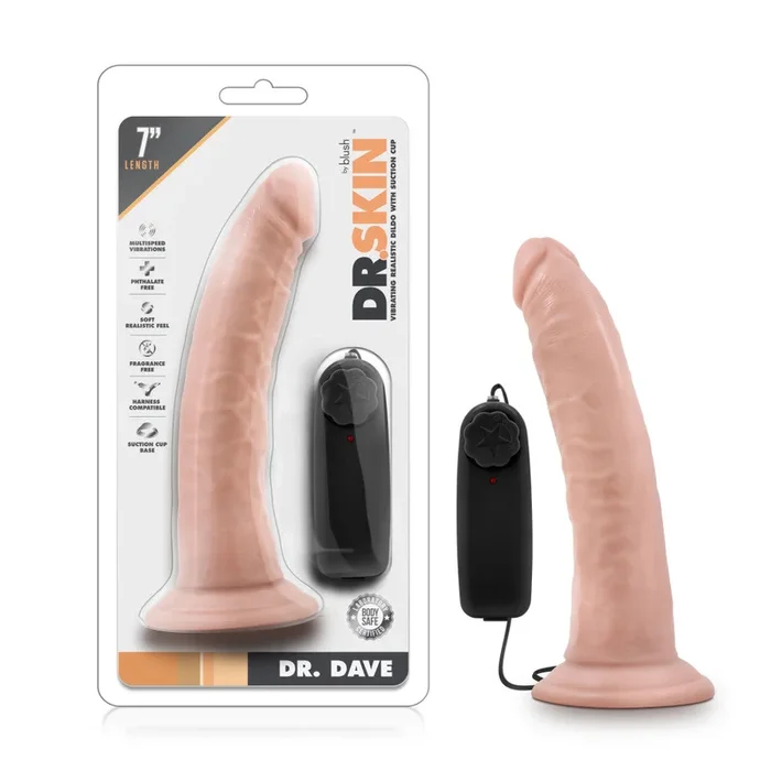 Dr. Skin By Blush® | Dr. Dave Realistic Vanilla 7.5-Inch Long Remote Control Vibrating Dildo With Suction Cup Base