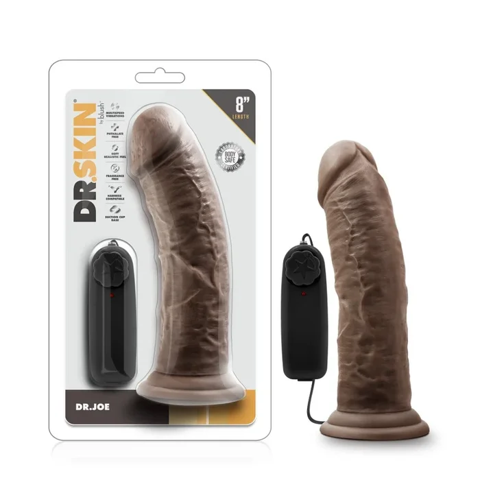 Dr. Skin By Blush® | Dr. Joe Realistic Chocolate 8-Inch Long Remote Control Vibrating Dildo With Suction Cup Base
