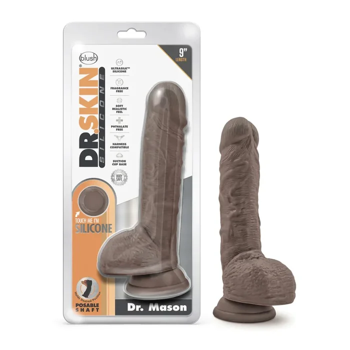 Dr. Skin Silicone Dr. Mason Realistic Chocolate 9-Inch Long Dildo