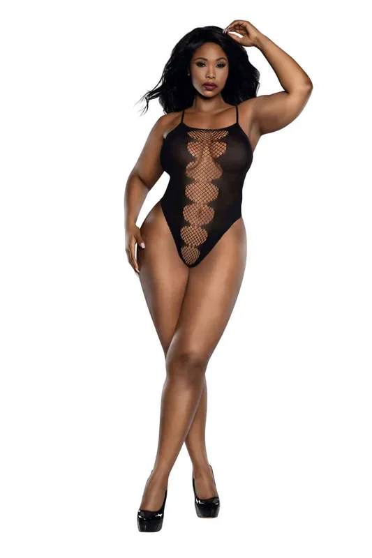 Dreamgirl Easy Teddy With Fishnet Peek a Boo Black Queen