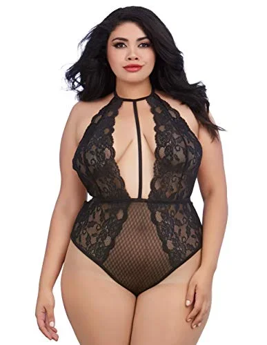 Dreamgirl Womens Plus Teddy, Black, One Size Queen