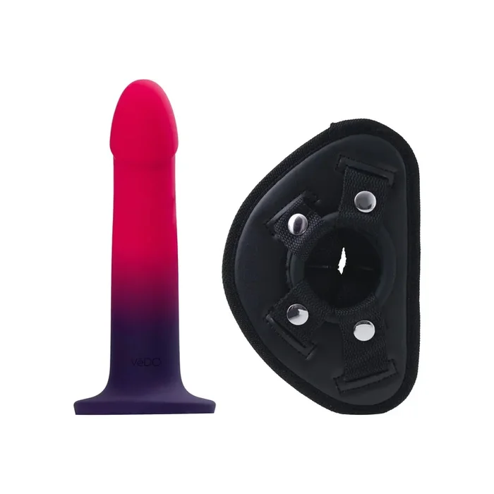 Duo Semi-Realistic Dildo With Harness – Pink/purple