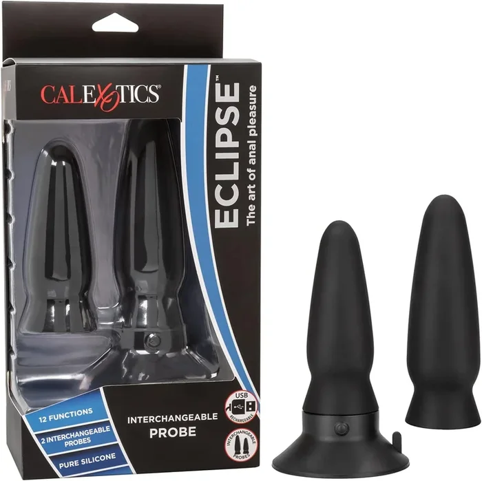 Eclipse Interchangeable Rechargeable Silicone Probe with Remote Control – Black