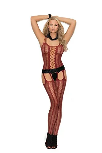 Elegant Moments Burgundy Fishnet Bodystocking