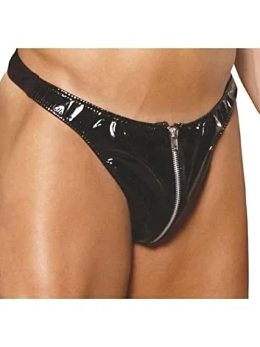 Elegant Moments V9211X Zip Up Vinyl Thong. Color:Black Size:Xl