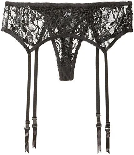 Elegant Moments Womens Lace Garter Belt And Thong Set, Black, One Size