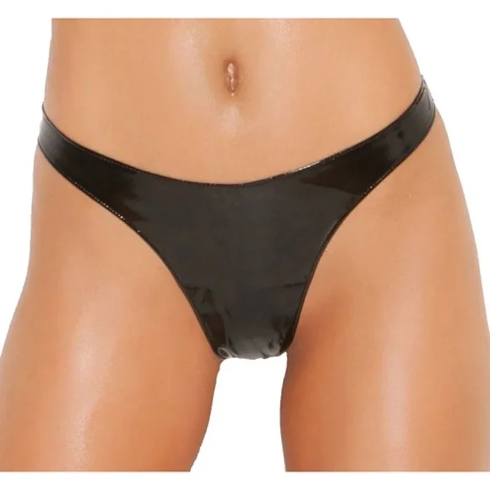 Elegant Moments Womens Vinyl Thong-Black-One Size