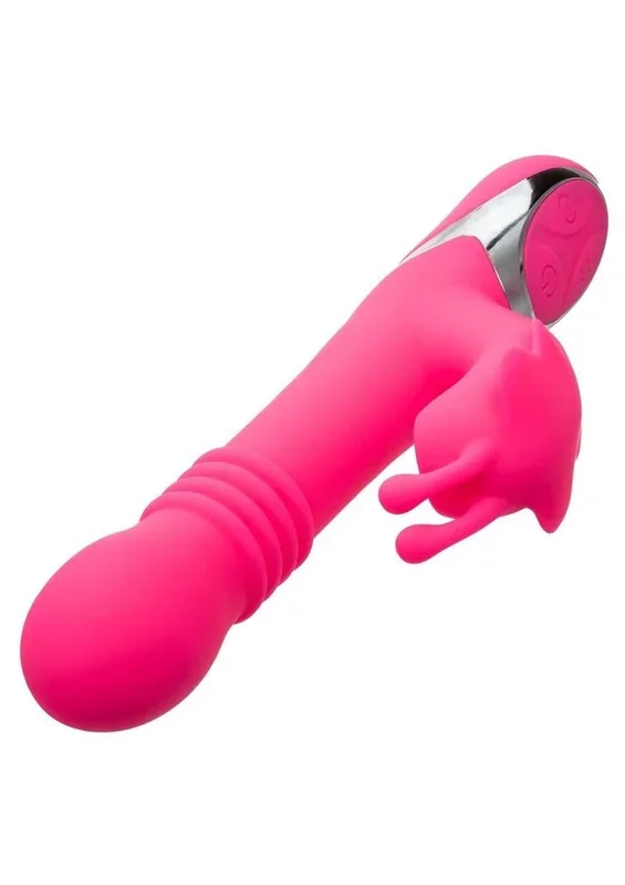 Enchanted Kissing Butterfly Rechargeable Silicone Thrusting and Rotating Vibrator with Clitoral Stimulator