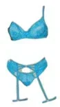 Escante 3 PC Underwire Cup Bralette with Garterbelt & Strappy Panty Blue