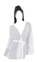Escante Mix & Match Mesh & Lace Robe with Ribbon Belt White