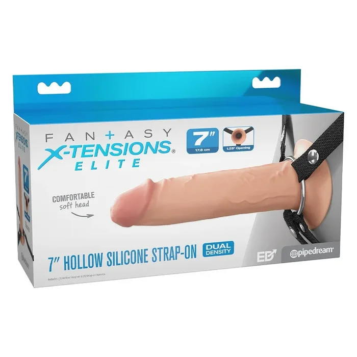 Fantasy X Tensions Elite Dual Density Silicone Hollow Strap On 7 Inch Light