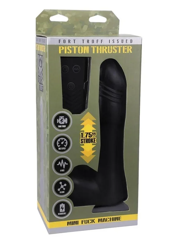 Fort Troff’s Piston Thruster Rechargeable Silicone Mini Machine Dildo – Black