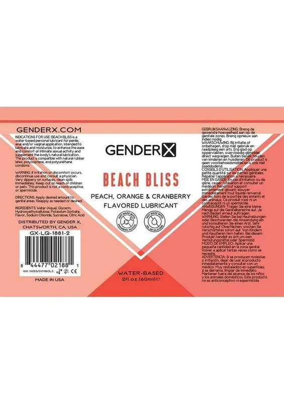 Gender X Beach Bliss Water Free-Base Flavored Lubricant 2oz. – Peach