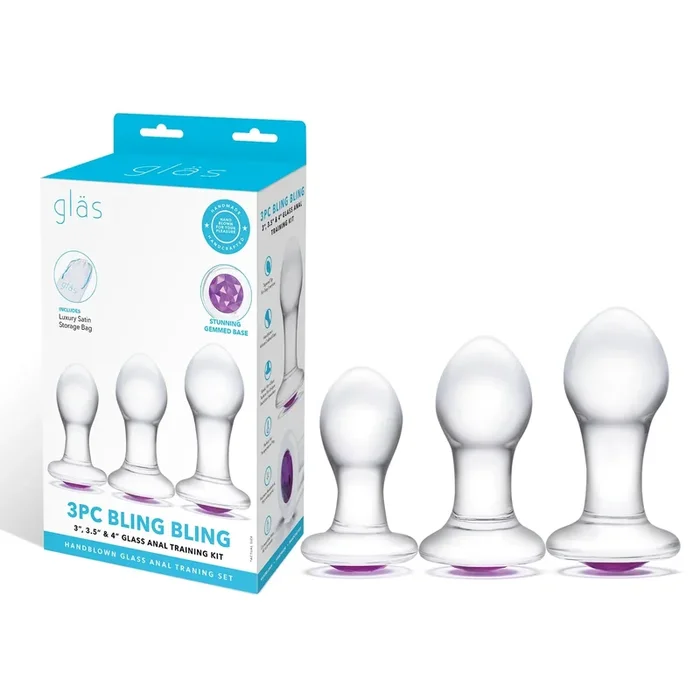 Gläs 3PC Bling Bling 3 “, 3.5 “, 4 ” Glass Anal Training Kit