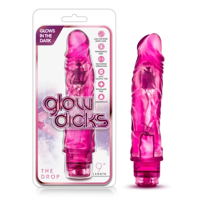 Glow Dicks By Blush® | The Drop Realistic Pink 9-Inch Long Vibrating Dildo