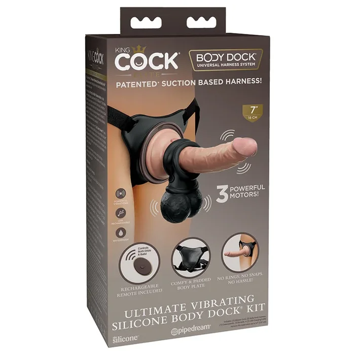 King Cock Elite Ultimate Vibrating Silicone Body Dock Kit-Light