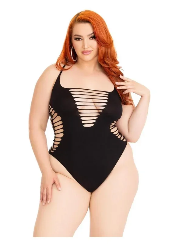 Leg Avenue Seamless Shredded Racer Back Thong Bodysuit – 1x-2x