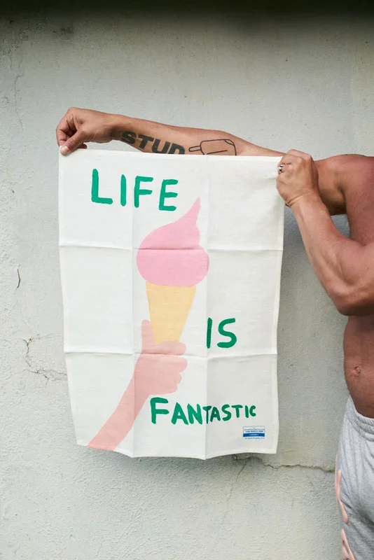 Life Is Grand Tea Towel – Third Drawer Down X David Shrigley