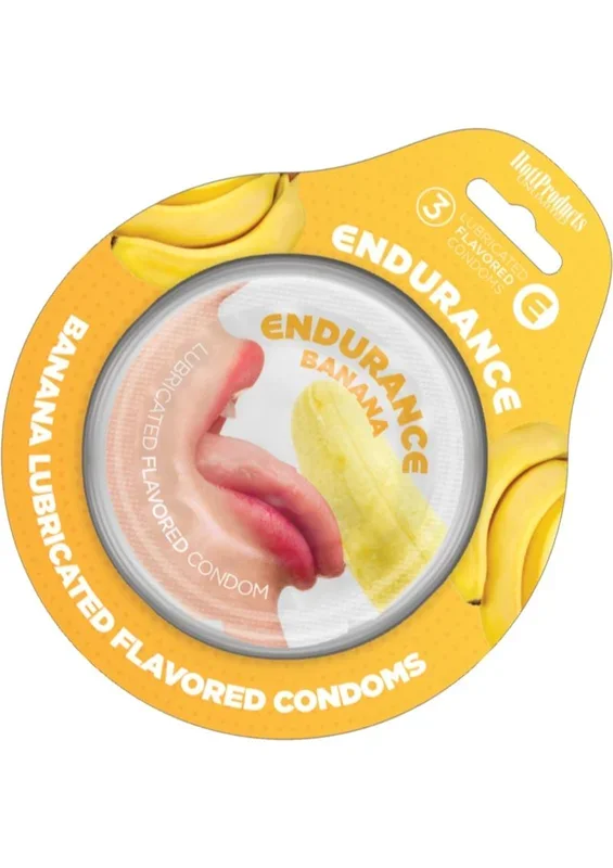Lubricated Flavored Endurance Condoms 3 Per Pack – Banana