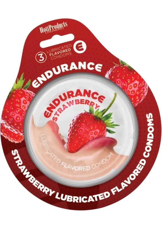 Lubricated Flavored Endurance Condoms 3 Per Pack – Strawberry