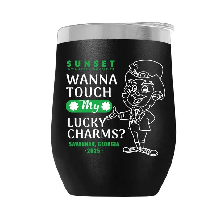 LUCKYCHARM002-2025 12oz WINE TUMBLER – BLACK