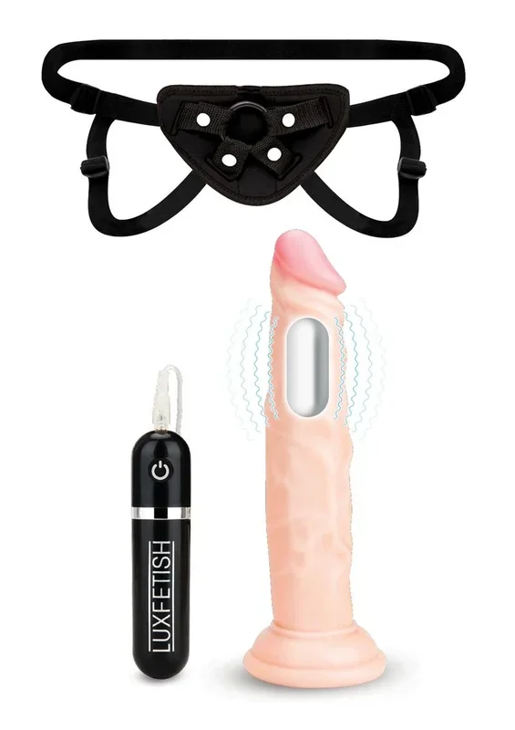Lux Fetish Realistic Vibrating Dildo with Harness Remote Control