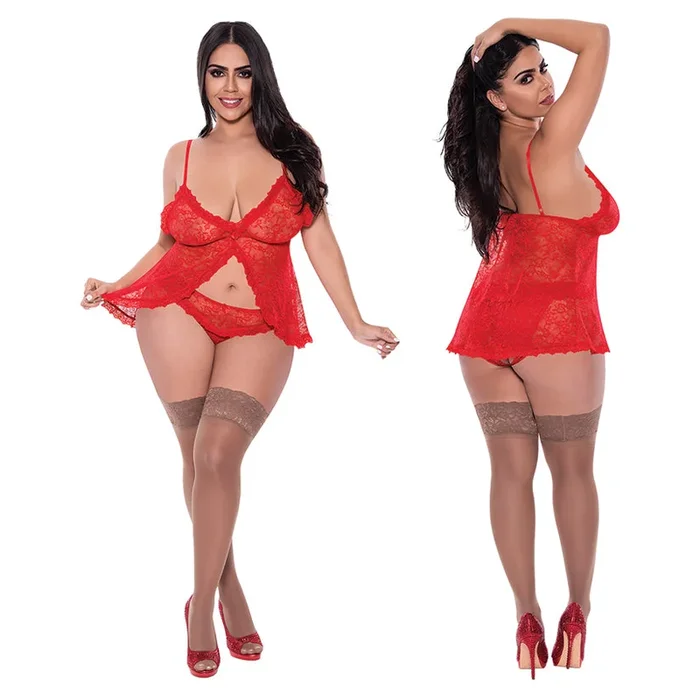 Magic Silk Babydoll & Panty Set-Red QU…