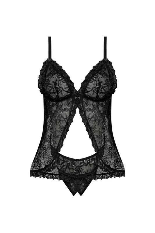 Magic Silk Ooh La Lace Babydoll & Split-Crotch Panty Set Black