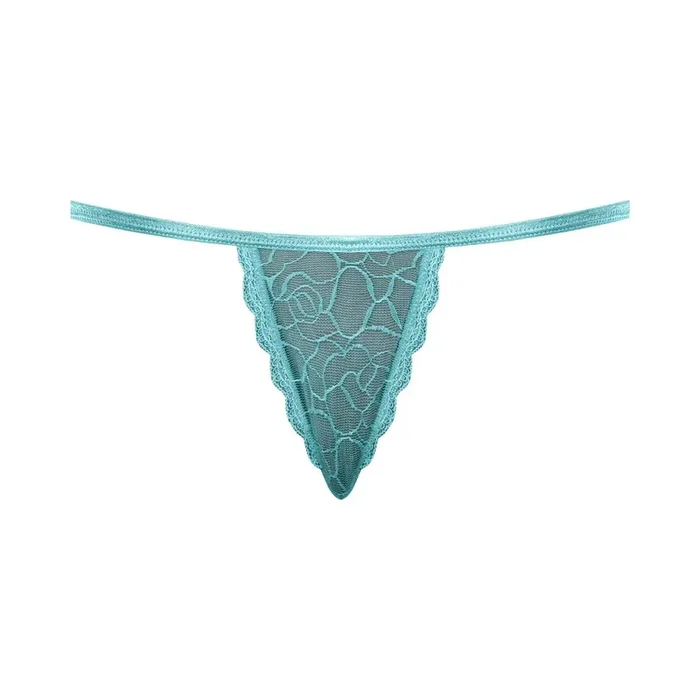 Magic Silk Soft Petals Floral Mesh Lace Thong Aqua