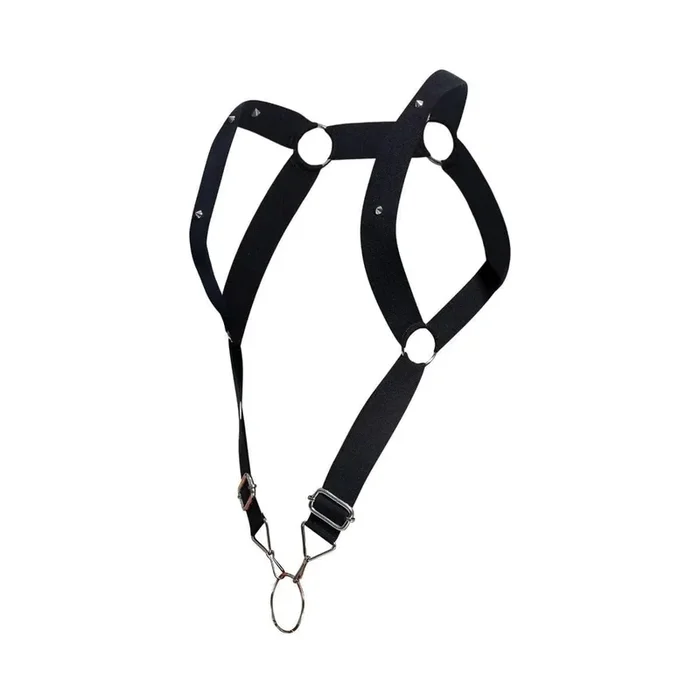 Male Basics Dungeon Straight Back Metal Penis Ring Harness Black