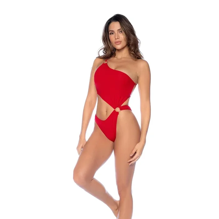 Mapale Resort 2025 Scarlet Ring Monokini – One-Shoulder Cut-Out One-Piece with Gold Hardware